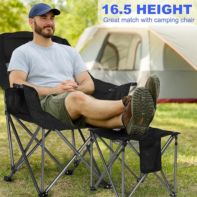Bolosy Camping Stool Oversized Camping Foot Stool Ottoman 450 lbs Heavy Duty Camp Stool Padded Camping Chair Foot Rest Foldable Footrest