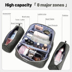 BOYATU Travel Makeup Bag Cosmetic Bags for Women: Large Capacity 3 Pcs Set Make up Bag with Compartments - Waterproof Vegan Leather Toiletry Organizer Bags with Handle (Z-62Grey)