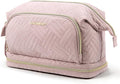 BAGSMART Travel Makeup Bag, Cosmetic Bag Make Up Organizer Case, Dorm Room Essentials Large Wide-open Pouch Women Travel Essentials Double Layers Purse for Toiletries Accessories Brushes Pink
