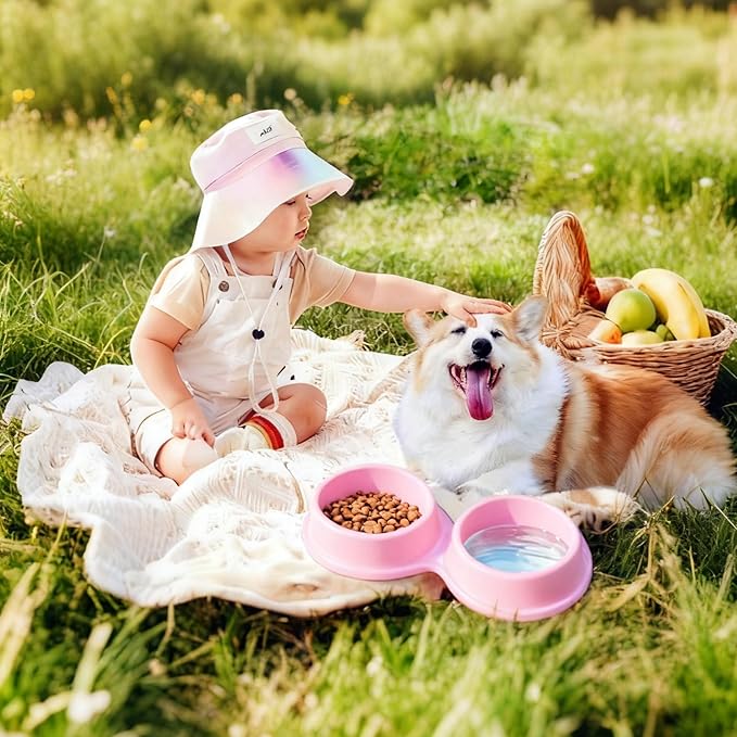 Collapsible Dog Bowls, Portable Dog Bowl, Travel Water Bowl for Dogs Camping Essentials, 2-in-1 Water Food Feeder Double Bowl for Traveling Camping Walking Hiking (Pink)