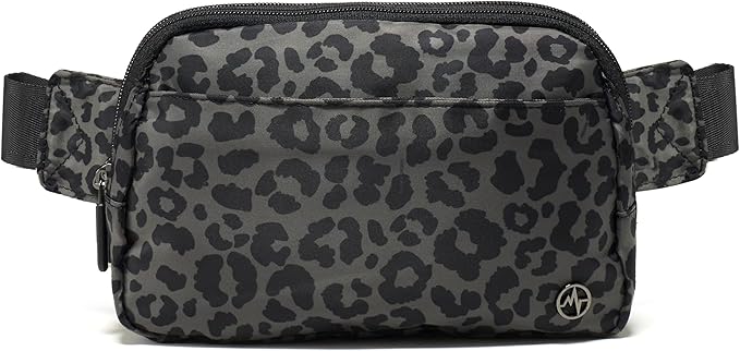 Pander Everywhere Belt Bag for Women, 5 Zipper Pockets Nylon Crossbody Fanny Pack Purse (Grey Leopard)
