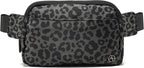Pander Everywhere Belt Bag for Women, 5 Zipper Pockets Nylon Crossbody Fanny Pack Purse (Grey Leopard)