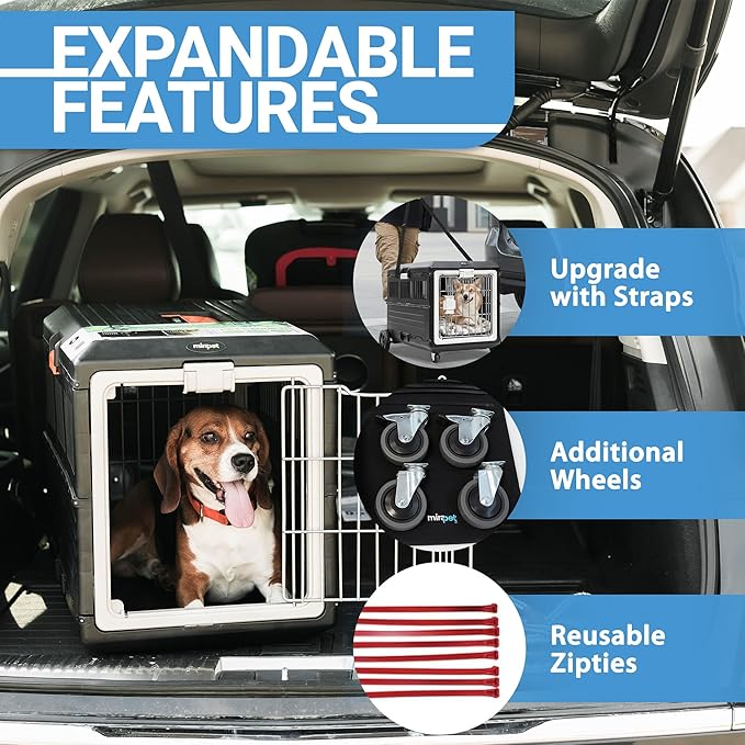 Pet Carrier with Pad, 26.4"Lx15.3"Wx18.8"H - Collapsible Travel Kit for Medium Cats & Dogs, Hard Plastic Wall Kennel for Indoor/Outdoor Use