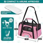 PetAmi Airline Approved Pet Carrier for Cats & Small Dogs, Soft Sided TSA Travel Carrier Bag with Sherpa Bed, Breathable Mesh Ventilation, Collapsible Bowl, Fits Under Seat, Up to 18 lbs, Small Pink