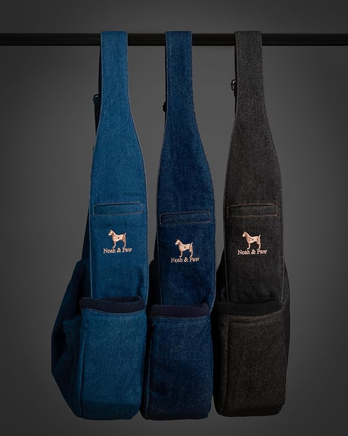 Noah & Paw Dog Sling Carrier for Small Dogs 3-10lb, Dog Sling for Small Dogs and Cats, Dog Carrier with Adjustable Padded Strap, Vegan Denim Lined with Fur, 3X Safety Features, Machine Washable