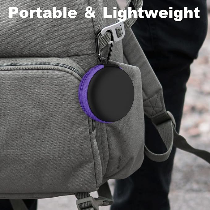 Round Earbud Case Portable EVA Carrying Case Storage Bag Cell Phone Accessories Organizer with Carabiner for Earphone, Earbud, Earpieces, SD Memory Card, Camera Chips, Purple