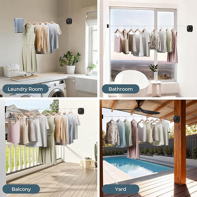 FORIOUS Retractable Clothesline Indoor 13.8 Ft, 304 Stainless Steel Non-Sagging Outdoor Clothes Line,Rustproof Heavy Duty Clothes Drying Laundry Line, Screw Wall Mounted for Bathroom, Matte Black
