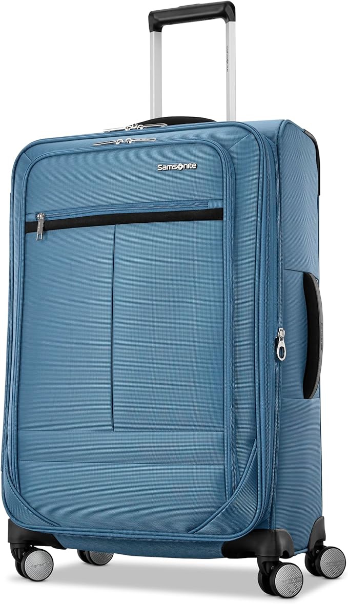 Samsonite 2-PC Soft-Sided 21/25” (Carry-On & Medium Checked), Lightweight Expandable Element Luggage Set: 2 Front Pockets & Side Pocket, Four Spinner Wheels, Adjustable Handle, Durable- Captains Blue