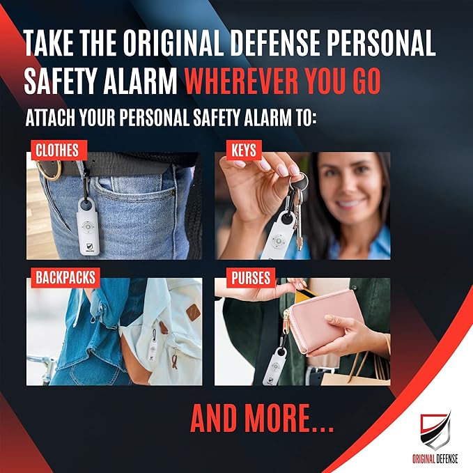 Original Defense® Siren Self-Defense Alarm - 130 dB Keychain Alarm with LED Strobe Light for Women, Children, and Elderly - Police Recommended - (White, 1 Count)