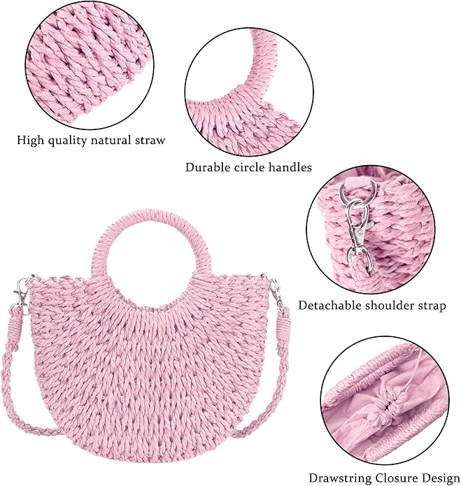 Womens Straw Beach Bag Woven Crossbody Shoulder Bags Top Handle Satchel Handbag Purse for Summer