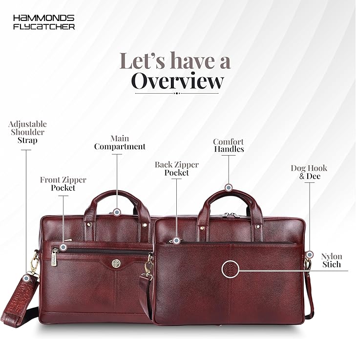 HAMMONDS FLYCATCHER Genuine Leather Laptop Bag for Men, Padded 15.6" Laptop Sleeve, Leather Messenger Bag for Men Briefcases
