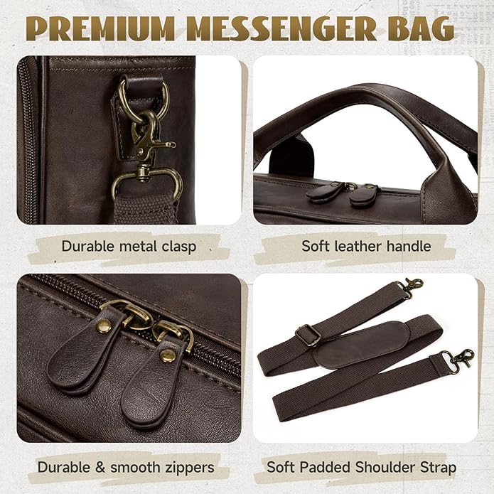 RAINSMORE Mens Laptop Bag PU Leather Messenger Bag 15.6 Inch Briefcase Vintage Computer Satchel Bag for Work Business