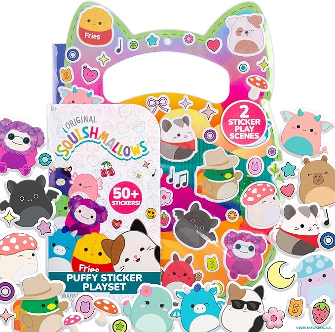 Original Squishmallows Puffy Sticker Playset, Over 50 Reusable Stickers