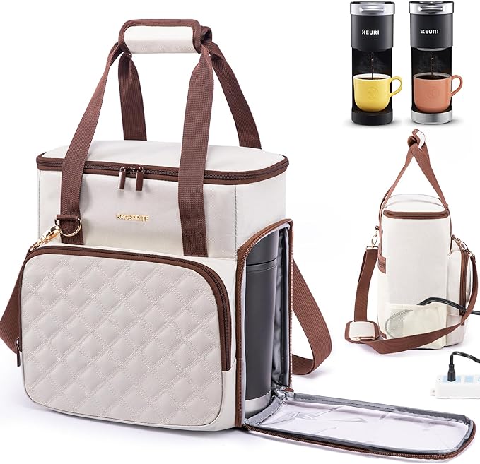 BAGSPRITE Travel Coffee Maker Carrying Case for Keurig K-Mini Plus & K-Slim – Portable Single Serve Coffee Machine Storage Bag with Accessories Space, Coffe e Maker Travel Bag