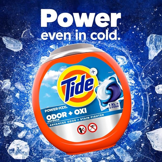 Tide Odor Defense + Oxi Laundry Detergent Pacs, Original Scent, 25 Count, Advanced Odor + Stain Fighter, laudry soap washing detergent pacs