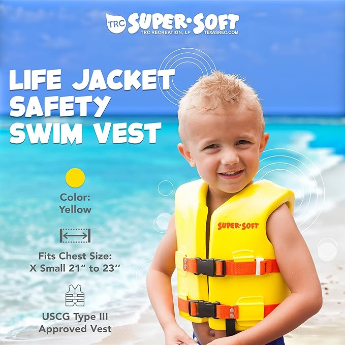 TRC Recreation Super Soft Child Life Jacket USCG Approved Vinyl Coated Foam Swim Vest for Kids Swimming Pool and Beach Gear