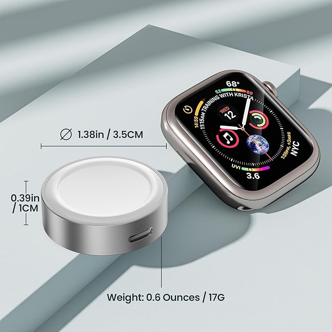 RUXELY Magnetic Charger Adapter 5W for Apple Watch 11,Portable Wireless Fast iWatch Charger with USB C & iPhone Power Port,Short Apple Watch Charging Cable for iWatch Series 10 9 8,Ultra,SE,42/46/44mm