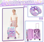 Kid’s Luggage Set 2 Piece Suitcase Set 16’’ Hardside Luggage with Spinner Wheels Girls Carry on Toddler Luggage Travel Rolling Luggage Carry on Luggage Airline Approved
