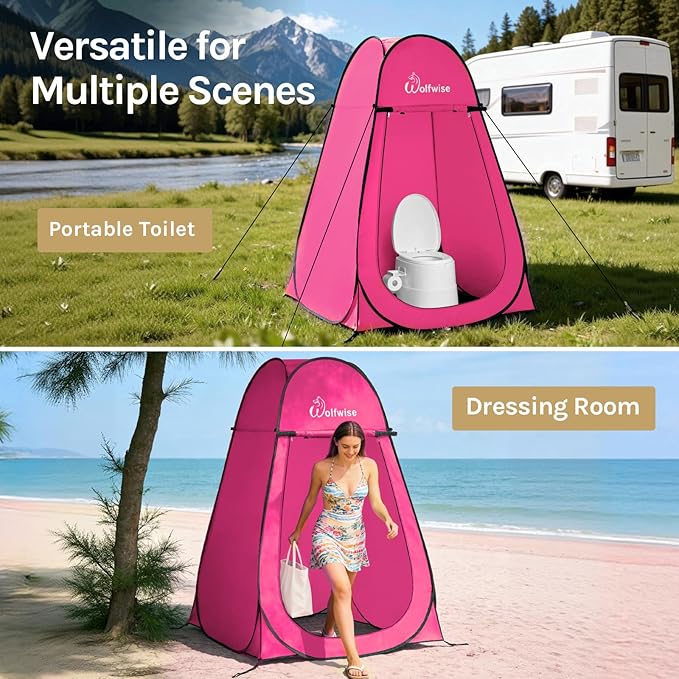 Wolfwise Pop Up Shower Tent for Camping, Portable Instant Changing Tent with Ventilation Window & Carry Bag, Privacy Bathroom Toilet for Beach & Outdoor, Width 47 ", Height 75 ", Rose Red