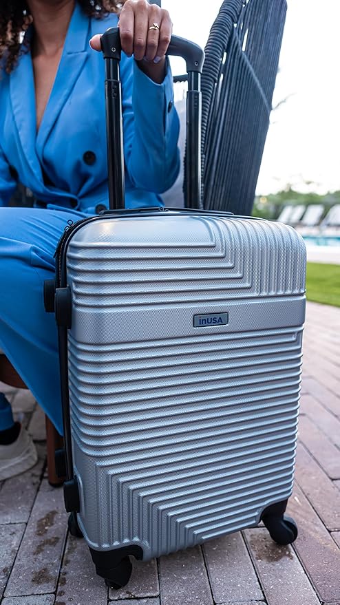 InUSA RESILIENCE Luggage with Spinner Wheels | Durable Lightweight Hardshell Suitcase, Spacious Travel Bag with Handle and Trolley | 20-Inch Carry On Small Luggage | Silver