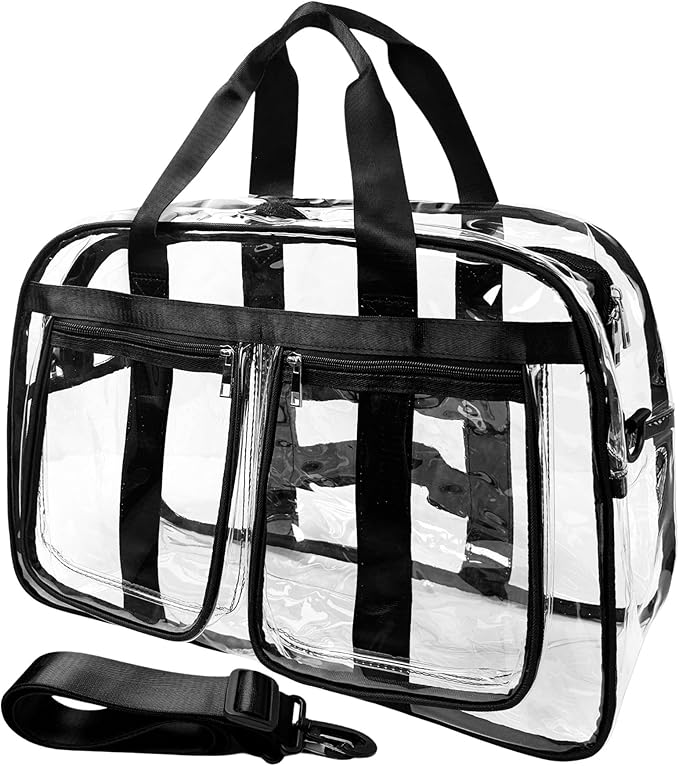 Large Clear Tote Bag 20” for Duffle, Clear Carry On Beach Bag for Travel Work, Big Transparent See Through Plastic Bags for Gym Toiletry Makeup Organizer