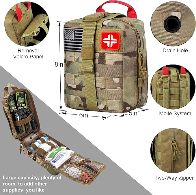 LUXMOM Emergency Survival Kit and First Aid Kit, 142Pcs Professional Survival Gear and Supplies Equipment with Molle Pouch, Gift for Christmas Men Dad Husband Camping Hiking Hunting Outdoor Adventure