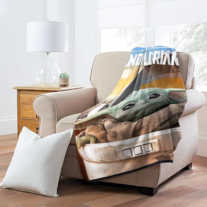 Disney Mandalorian Baby Yoda Nogginz Set - Bundle with 40 x 50 Inch Lightweight Travel Throw Blanket & Pillow Plus Stickers - Kids Super Soft 2 Piece Baby Yoda Bedding Set