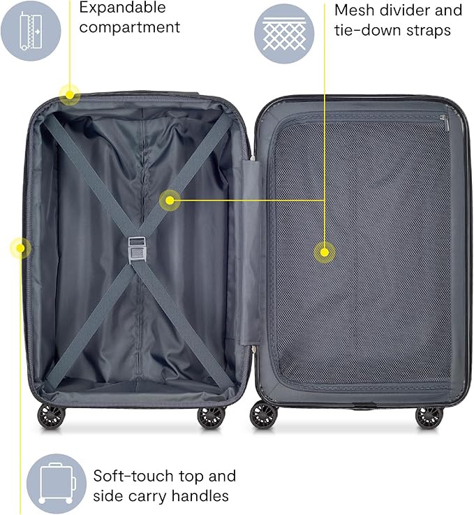 DELSEY PARIS Helium Aero Hardside Expandable Luggage with Spinner Wheels, Black, 2-Piece Set (21/24)