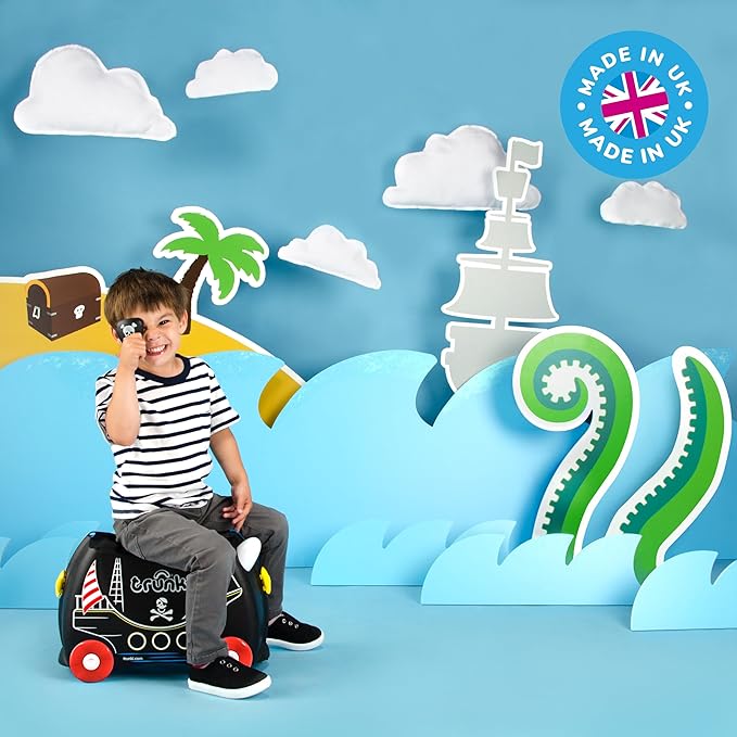 Trunki Ride-On Kids Suitcase | Tow-Along Toddler Luggage | Carry-On Cute Bag with Wheels | Kids Luggage and Airplane Travel Essentials: Pedro Pirate Ship Black