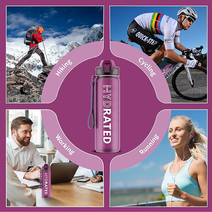 QLUR Water Bottle with Straw, 32oz Motivational Water Bottles with Time Marker to Drink, Tritan BPA Free, 1L Sports Water Bottle with Carry Strap LeakProof for Women Gym Fitness Outdoor (1 Pack)