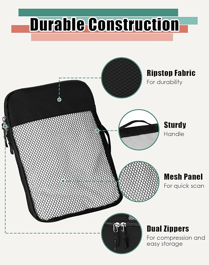 WTREE 4-Piece Packing Cubes Travel Accessories Set for Suitcases - Luggage Organizer Bags with Double Zipper - Mesh Top - Large - Black