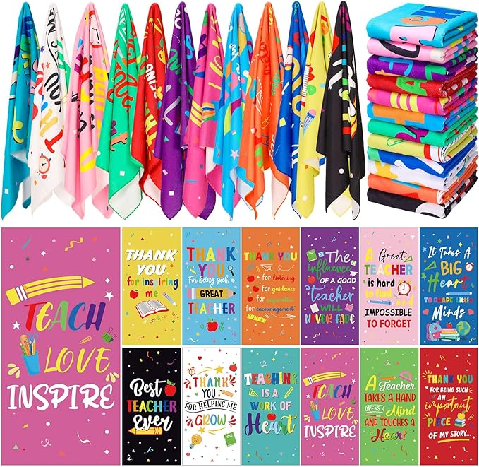 12 Pcs Thank You Teacher Oversized Microfiber Beach Towels Set 30 x 60 Extra Large Fiber Swim Pool Towel Absorbent Bath Blanket for Travel Vacation Accessories Gift Spa Lightweight