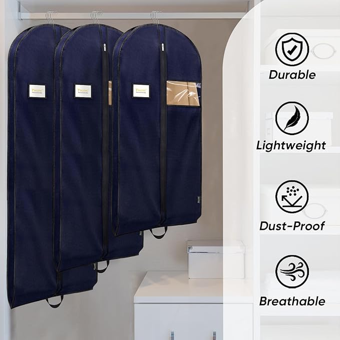 BALEINE 5PK Heavy Duty Garment Bag with Shoe Storage Travel Bag for Dresses, Suit, Coats Travel Essential (43", Blue)