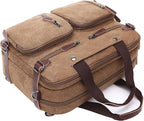 CROCOD 3 In 1 Canvas Convertible Laptop Bag for Men Women, 17.3 inch Laptop Messenger Bag Work Briefcase, Computer Shoulder Bag for Travel Business Office (17.3 Inch, Coffee) | 3 In 1, Multi-pocket