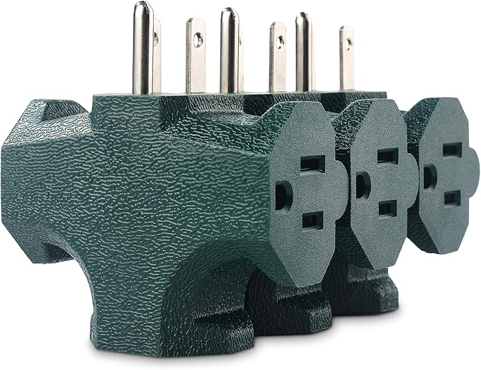 [ETL Listed] Cable Matters 3-Pack 3 Way Plug Adapter 15A 1875W, 3 Prong 3 Outlet Adapter, Power Splitter Plug Outlet, 3 Way Electrical Splitter, Green