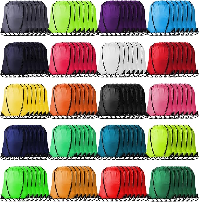 Kuhome 120Pcs Drawstring Backpacks Bulk String Bag Cinch Sack Pack Storage Knapsack Polyester Gift Bags Sports Drawstring Bags for Trip Gym Party Bags(20 Colors)