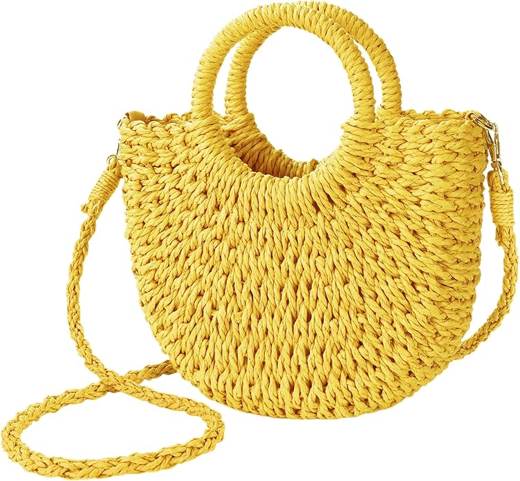 Womens Straw Beach Bag Woven Crossbody Shoulder Bags Top Handle Satchel Handbag Purse for Summer