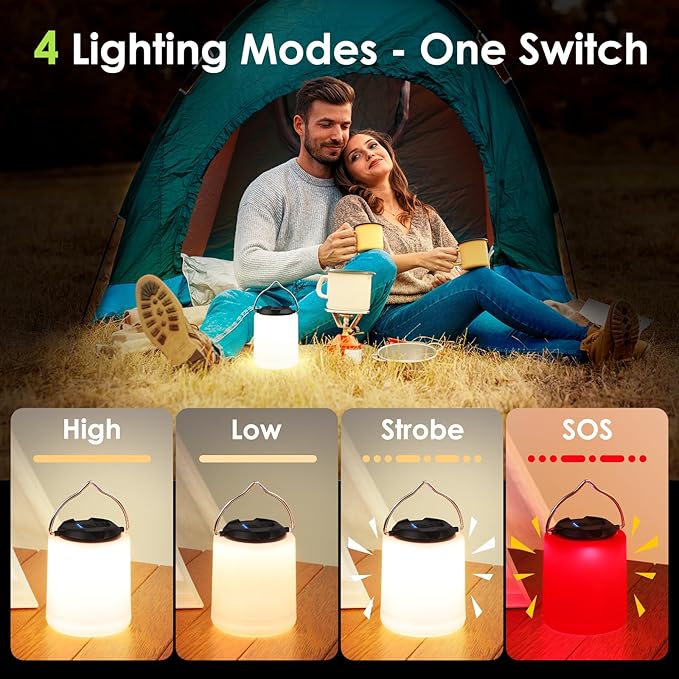 BOBKID LED Camping Lantern, Rechargeable Camping Light, 4 Modes Outdoor Flashlights Lanterns with 1000LM, Water Resistant Portable Emergency Camp Light for Hurricane Hiking Survival Kits - Black