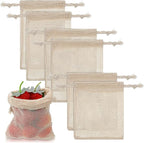 6 Pack Reusable Produce Bags, Cotton Mesh Bags With Drawstring for Vegetables Fruits Grocery Shopping, Multi Size Durable Washable Storage Bag (2L,2M,2S)
