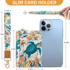Yonlevres Sea Turtle Credit Card Holder Slim Wallet, RFID Wallet Women Front Pocket Wristlet Lanyard, Small Card Holder Travel Cute Thin ID Window PU Leather Funny Case Organizer Gifts Girls