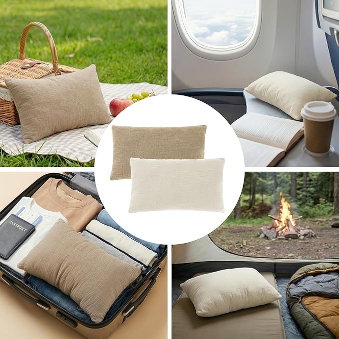 Marrywindix Tiny Pillow 2 Pack Small Decorative Pillow 9.5 x 5.5 in Tiny Travel Pillows Soft Pet Pillow for Camping Travel Sleeping Bed Sofa Neck Knee Wrist Support (Brown+Khaki)