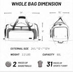 MIER Large Gym Bag for Men Sports Duffle Bag with Shoe Compartment 60L Lightweight Duffel Bags for Workout Fitness Travel