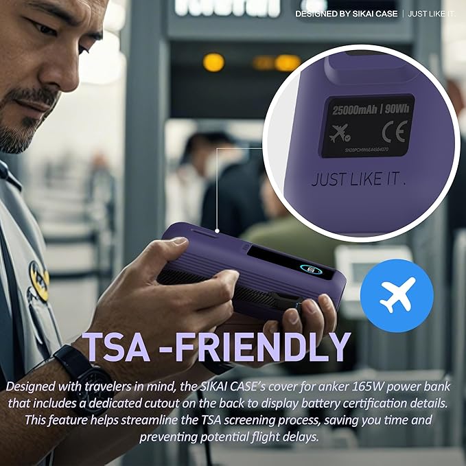 SIKAI CASE Silicone Case for Anker Laptop Power Bank (25,000mAh 165W) with 1/4" Nut Hole, SD/SIM Card Storage, Display Protection&Dustproof, Travel Protective Cover for Anker A1695 Power Bank (Purple)