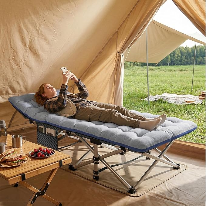 ABORON Camping Cot for Adult 28" Extra Wide, 2PK Heavy-Duty 1200D Oxford Cot for Sleeping, Portable Folding Camp Bed with Mat & Carry Bag