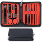 Nail Clippers Set Men Personal Care Tools Accessories Professional Manicure Pedicure Kit With Travel Case Nail Grooming Kit Gifts for Men Women Father Mother (Black and Red)