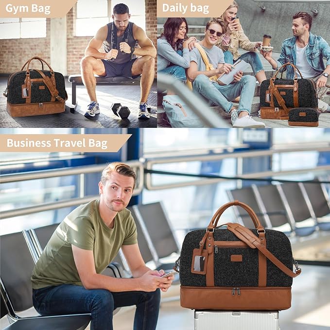 Wogarl 4PCS Weekender Bags for Women Large Overnight Weekend Travel Duffel Carry on Shoulder with Shoe Compartment Canvas Toiletry Bag for Travel Business Gym