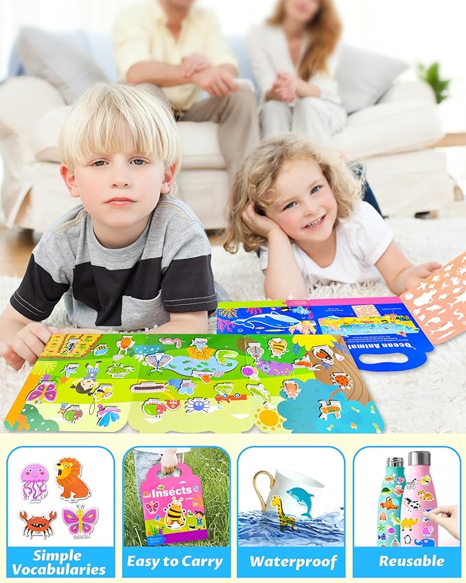 Walenced Reusable Sticker Book for Toddlers, Stickers for Kids, Toddler Sticker Book, Toddler Craft Activities, Toddler Travel Toys Boy Girl Birthday Gifts