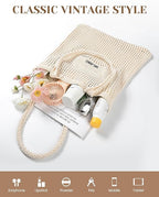 Beach Bags for Women - Straw Bag with Zipper, Soft Woven beach bag, Casual Straw Shoulder Bag for Daily Use