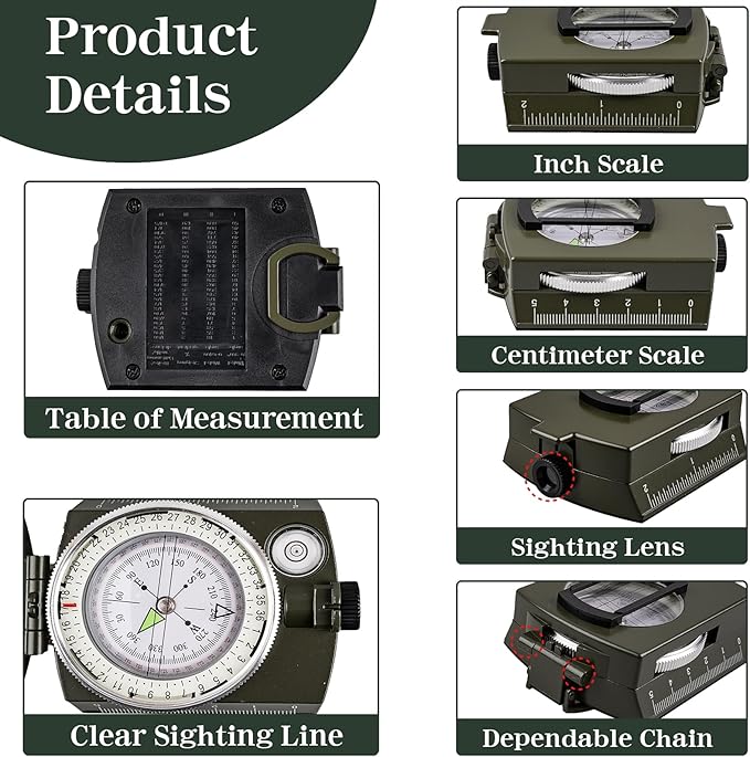 Compasses，Hiking Compass for Survival with ，Waterproof Durable and Pocket-SizedTactical Survival Compass with Lanyard，Climbing Biking Exploring Geology, Outdoor Activities