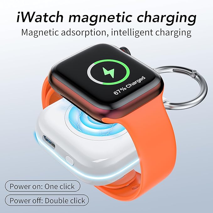HUOTO Portable Watch Charger for Apple Watch Series 9,Portable Magnetic iWatch Charger 1200mAh Power Bank Mini Purse Items Fast keychain Charging for Apple Watch Series 11/10/ 9/8/7/6/SE/5/4/3/2/UItra